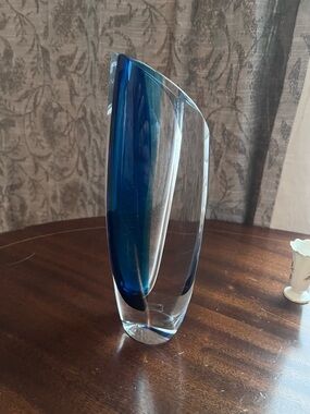 Kosta Boda Blue and Clear Sculptural Glass Vase